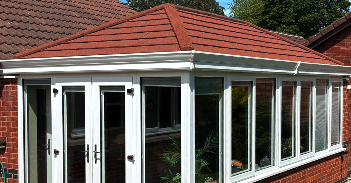 Newly installed lightweight tiled conservatory roof in Cheshire